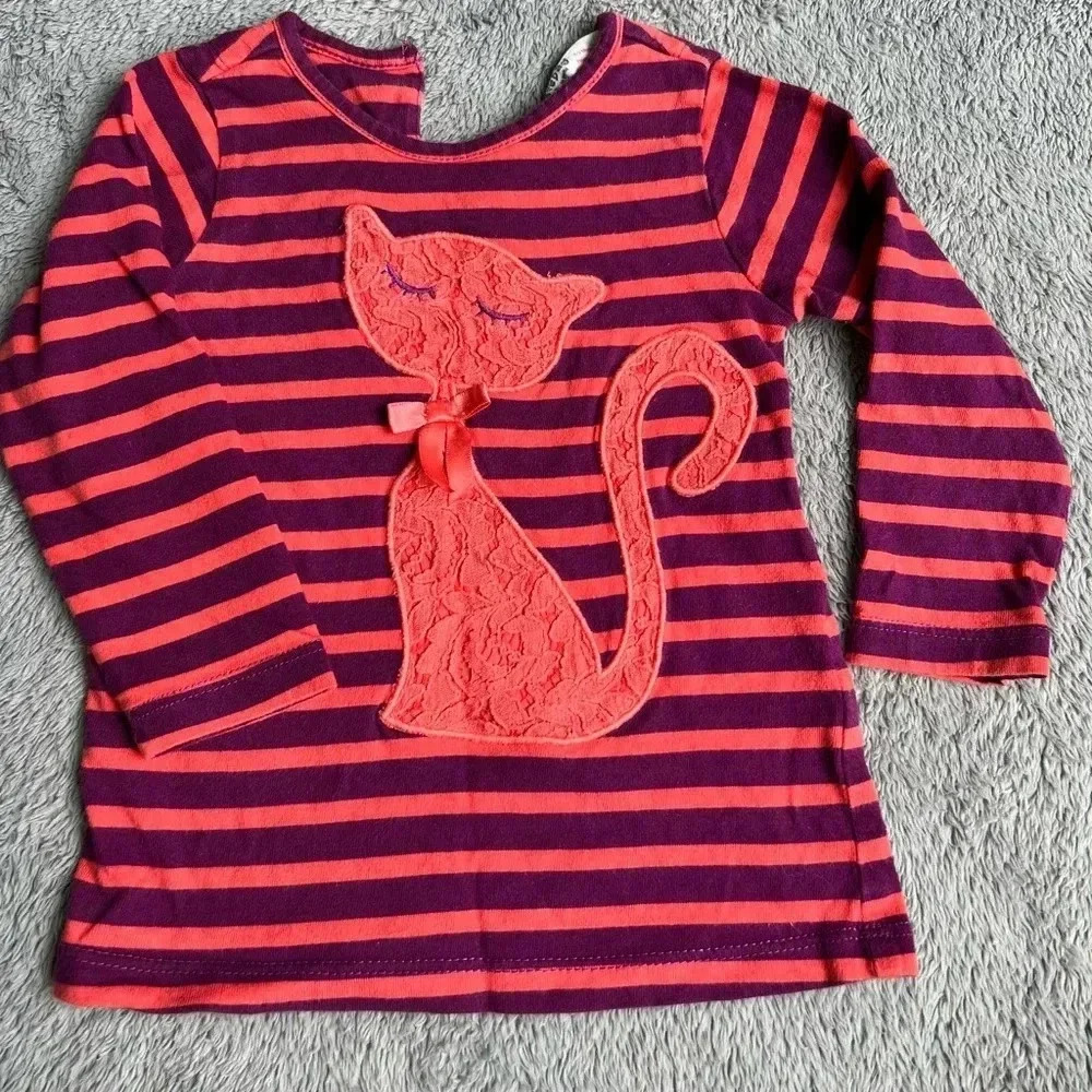 Beebay long sleeve top with Lace cat appliqué size 6-9 month